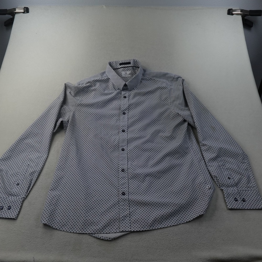 7 Diamonds Aspect Shirt Mens XL White Blue Geometric 4-Way Stretch Performance